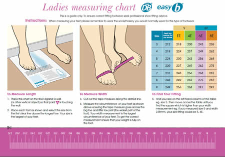 DB Shoes ladies Measuring chart